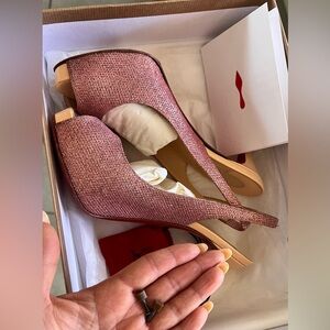 Sexy open-toe pink glitter Christian Louboutin heels.size 36